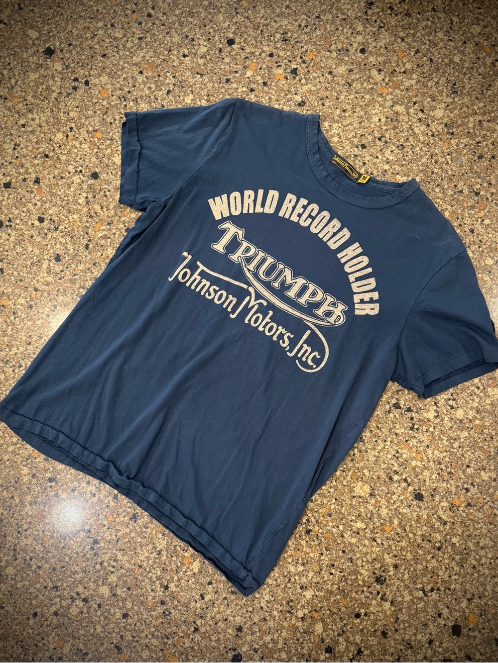 Johnson Motors “World Record Holder” vintage slub moto tee. EUC